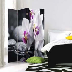 Ozdobný paraván Květiny Zen orchidej - 145x170 cm, štvordielny, obojstranný paraván 360°