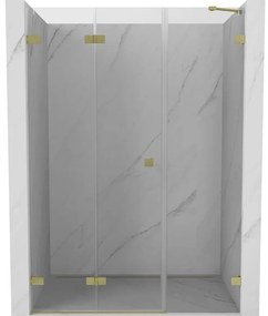 Mexen Lunar-F, skladacie ľavé sprchové dvere 115 cm, 8mm číre sklo, zlatý matný profil, 836S-115-050-55-00-L