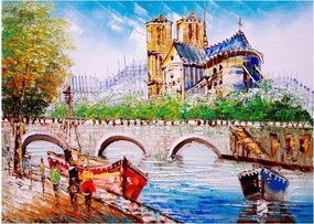 Sklenený obraz - Olejomaľba mesta (70x50 cm)