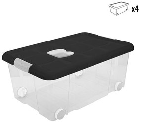 4x plastové úložné boxy s vekom a kolieskami EKO 36L