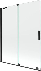 Mexen Velar, 2-krídlová posuvná vaňová zástena 140 x 150 cm, 8mm číre sklo, čierna matná, 896-140-000-01-70