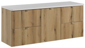 Závěsná umyvadlová skříňka Nova Oak s deskou 140 cm dub evoke/bílá