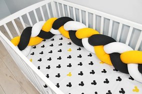Baby Nellys Mantinel pletený vrkoč s obliečkami Mickey - biela, žltá, čierna 120x90
