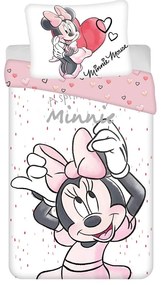 Bielo-ružové bavlnené detské obliečky na jednolôžko 140x200 cm Minnie "White" – Jerry Fabrics
