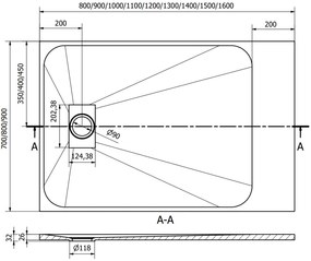 Mexen Hugo, SMC obdĺžniková sprchová vanička 100 x 90 cm, čierna matná, 42709010