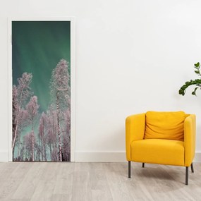 Fototapeta na dvere - Polárna žiara nad zmrznutými stromami (95x205cm)