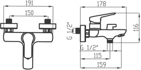 Novaservis Metalia 54, vaňová batéria s ručnou sprchovou súpravou 150 mm, chrómová, 54021-0