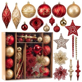 Sada vianočných závesných dekorácií MARIEN zlatá / červená (70 ks)