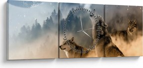 Obraz - vlci vyjúci na mesiac (s hodinami) (90x30 cm)