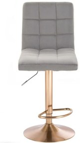 LuxuryForm Barová stolička TOLEDO VELUR na zlatom tanieri - svetlo šedá