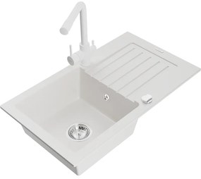 Mexen Pablo, granitový drez 752x436x161 mm, 1-komorový a biela batéria Duero, biela, 6510-20-671600-20