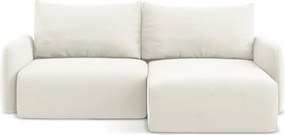 Krémovobiela zamatová rozkladacia/s úložným priestorom rohová pohovka (pravý roh/s leňoškou) Kalena – Makamii