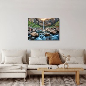 Sklenený obraz - Vodopád Svartifoss, Island (70x50 cm)