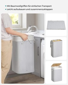 Kôš na bielizeň s vekom 72L Bambusový skladací kôš na prádlo, sivý