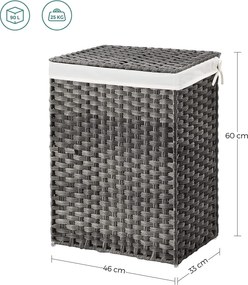 Ručne tkaný kôš na bielizeň, kôš na prádlo zo syntetického ratanu, 90 l, šedý
