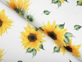 Biante Dekoračný behúň na stôl Rongo RGP-502 Slnečnice na bielom 45x180 cm