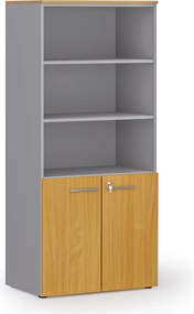 Kombinovaná kancelárska skriňa PRIMO GRAY, nízke dvere, 800 x 500 x 1781 mm, sivá/buk