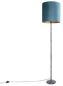 Stojaca lampa antická sivá s tienidlom z zamatu modré 40 cm - Simplo