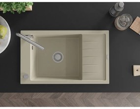 Mexen Elias, 1-komorový granitový drez 795x480x200 mm a drezová batéria Flora, béžová, 6511-69-670401-00