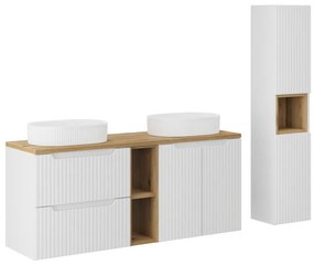 Kúpeľňová zostava Nova White so skrinkami a umývadlami 140 cm biela/dub evoke