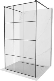 Mexen Kioto, priechodná sprchová zástena 100 x 200 cm, 8mm sklo číre/čierny vzor, 2x čierna stabilizačná rozpera, 800-100-002-70-77