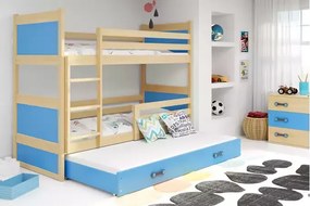 3-lôžková poschodová posteľ RICO so zásuvkou, prírodná/modrá