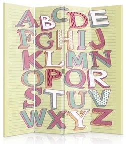 Ozdobný paraván Barevná písmena abecedy - 145x170 cm, štvordielny, obojstranný paraván 360°