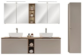 Kúpeľňová zostava SantaFe s doskou, umývadlami, zrkadlami a skrinkami 180 cm sivo-hnedá/dub santa fe retro