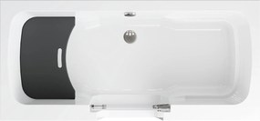 Vaňa s dvierkami Polimat OVI 160x75 PRAVÁ s čiernym čelným krycím panelom + vaňový sifón automat s prepadom VABPS-ZU 70