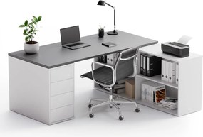 Kancelársky písací stôl s úložným priestorom BLOCK B04, 180x160 cm, biela/grafit