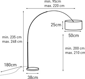 Stojacia lampa čierna s hnedým a béžovým pruhovaným tienidlom 50 cm - XXL