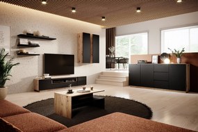 TV stolík Loftia 200 cm s otvorenou policou - dub artisan / čierny mat
