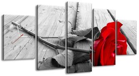Gario Obraz s hodinami Červená ruža - 5 dielny Rozmery: 150 x 105 cm
