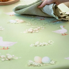 Goldea veľkonočný hranatý teflónový obrus - husy a kraslice 80 x 80 cm