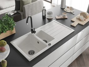 Mexen Andres, granitový drez 1000x500x200 mm, 1,5-komorový, biela s čiernym sifónom, 6515101510-20-B