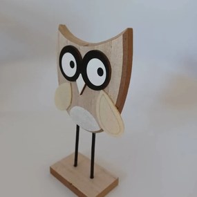 DECOLED Dřevěná dekorace, sova, 8,5x4x16 cm