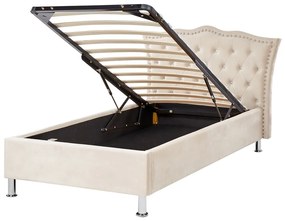 Zamatová posteľ s úložným priestorom 90 x 200 cm béžová METZ Beliani