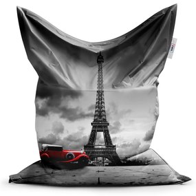 Sedací vak Classic Eiffel Tower s červeným autom - detský, sivá / čierna