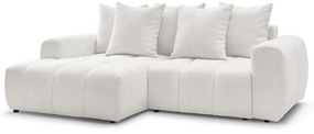 Biela rozkladacia/s úložným priestorom rohová pohovka z textílie buklé (ľavý roh/s leňoškou) Roxelane – Bobochic Paris