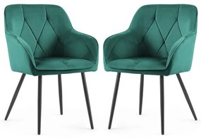 Sada dvoch jedálenských stoličiek DIAMANT zamatové, zelené / čierne nohy (2 ks)