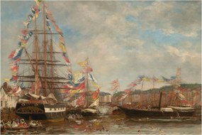 Obraz - Eugène Boudin, Festival in the Harbor of Honfleur, reprodukcia (90x60 cm)