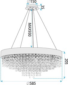 Toolight Toolight, stropné svietidlo 60cm, 16xG9, APP1786-5CP, chrómová, OSW-04057