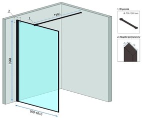 Rea - Bler sprchová zástena 100x195cm, 8mm sklo, číre sklo / čierny profil, REA-K7634