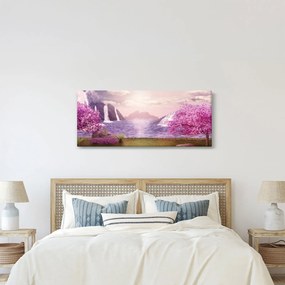 Obraz ružových stromov s jazerom (120x50 cm)