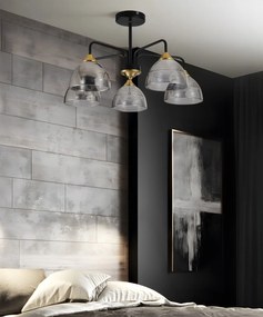 Toolight Toolight, závesné svietidlo 5xE27, G085-5C, čierna-šedé sklo, OSW-09702