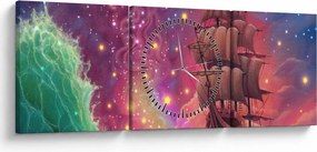 Obraz - Loď s vesmírnou oblohou (s hodinami) (90x30 cm)