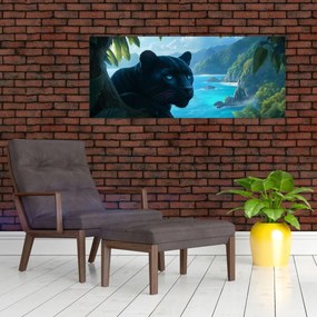 Obraz - Čierny panter v džungli (120x50 cm)