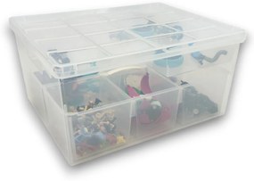 Organizér, úložný box 3v1, multifunkčný LINEA s vekom, transparentný 28 x 35 x 18 cm