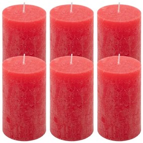 Červená parafínová sviečka rustikálna 11,5 cm, 40h, sada 6kk