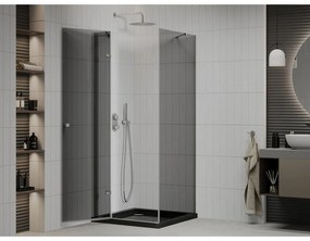 Mexen Roma, sprchový kút s krídlovými dverami 80 (dvere) x 80 (stena) cm, 6mm šedé sklo, chrómový profil + slim sprchová vanička čierna + chrómový sifón, 854-080-080-01-40-4070